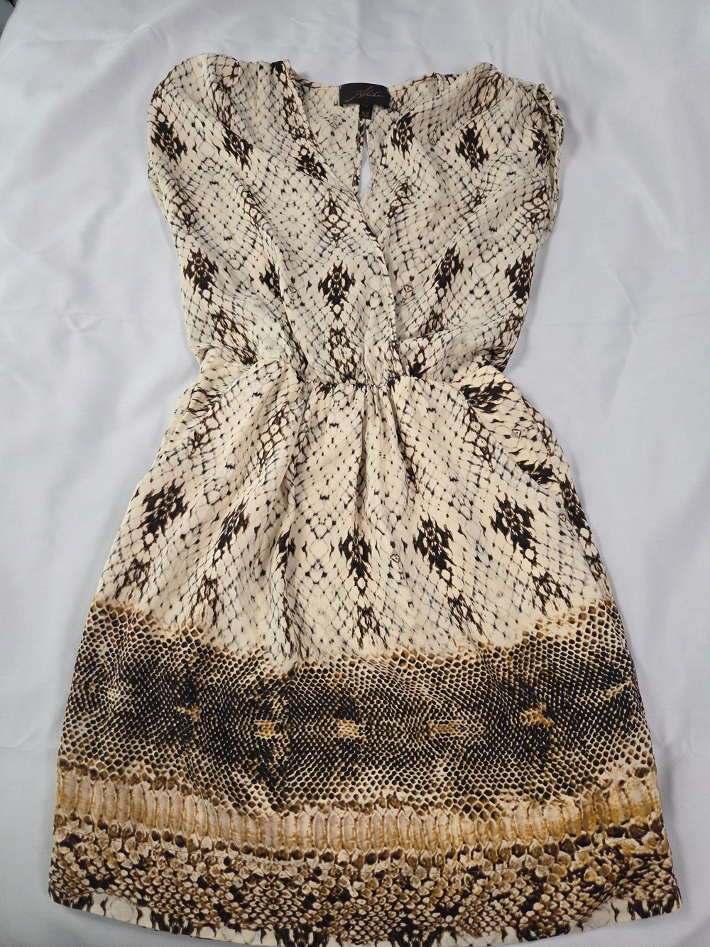 Akiko Cream and Brown Snake-Print Sleeveless Mini Dress
